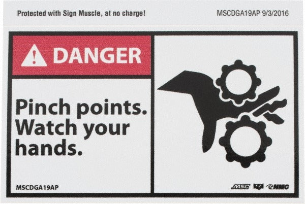 ACCUFORMNMC Accuformnmc MSCDGA19AP Danger Pinch Points Safety Label