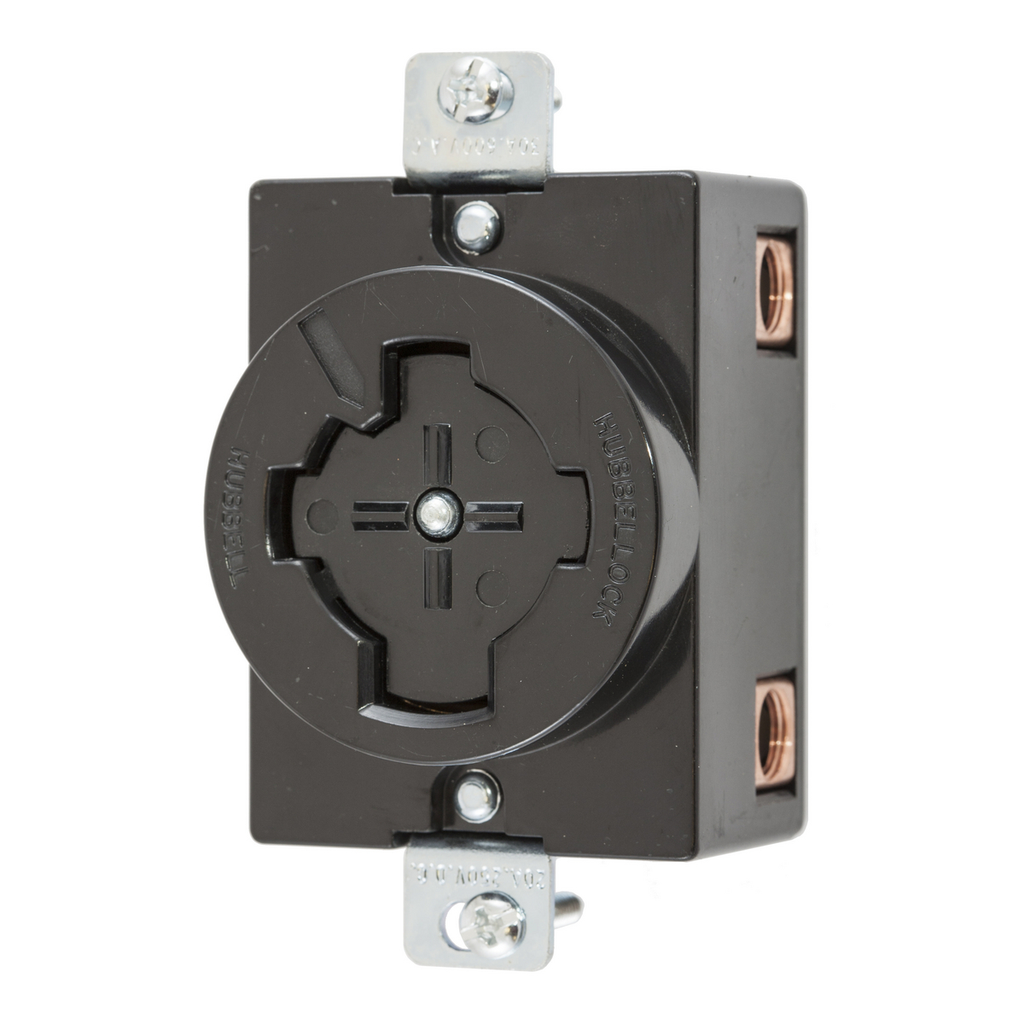 Hubbell HBL20403 30A 600V AC HUBBELLOCK Black Single Flush Receptacle