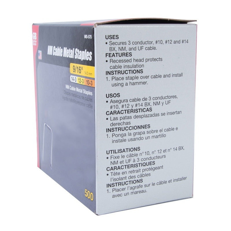 GARDNER BENDER Gardner Bender MS-575 Metal Staple 9/16 in 3-Conductor #10 #12 #14 (500/Box)