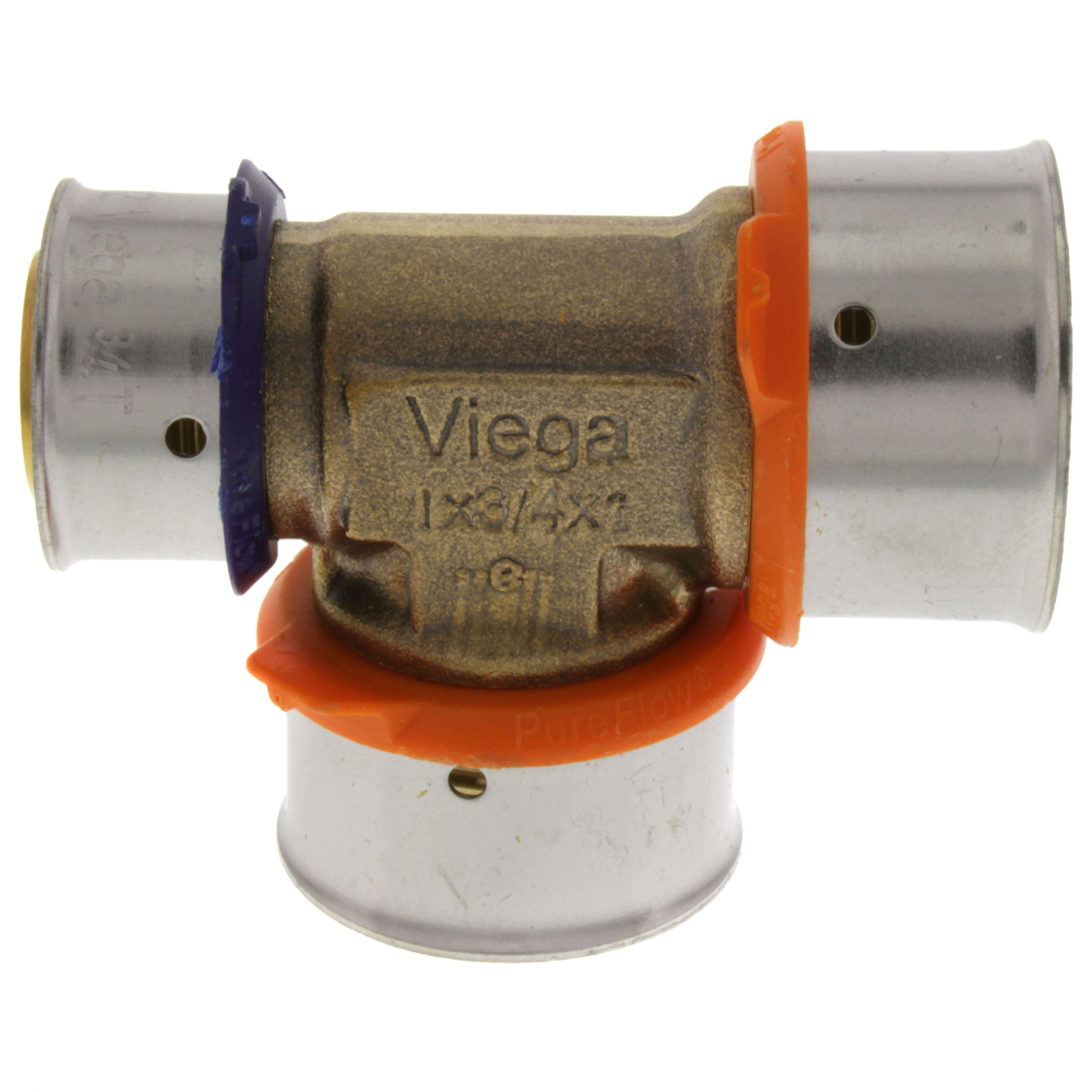 Viega 94053 PureFlow PEX Press Tee 1 x 3/4 x 1