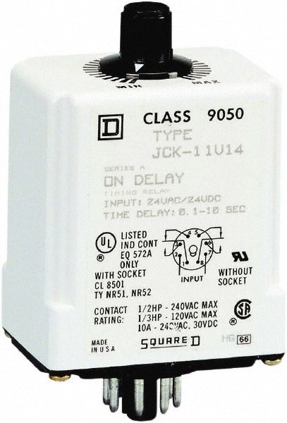 SCHNEIDER ELECTRIC Square D 9050JCK11V14 Dpdt Time Delay Relay 10A 24V
