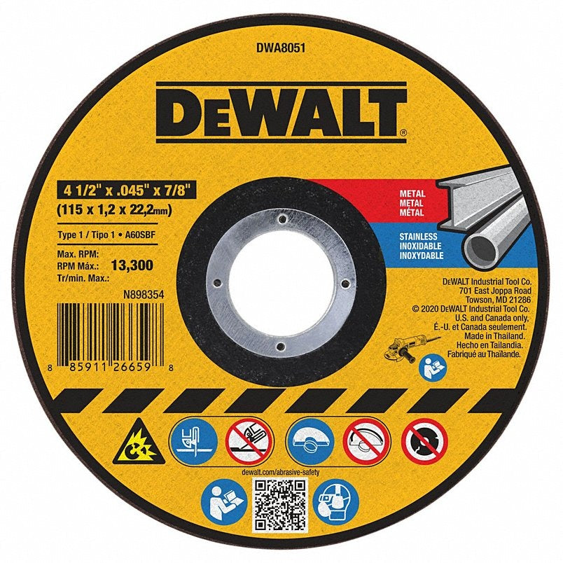 DEWALT Dewalt dwa8051 Cut-off Wheel 4.5 in Type 1 60 Grit Metal
