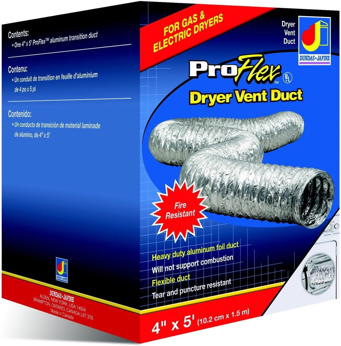 DUNDAS JAFINE Dundas Jafine BTD45 Pro Flex Clothes Dryer Transition Duct (8 x 5 x 5 inch)