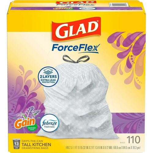 CLOROX Clorox CLO79157 13-gal Kitchen Drawstring Bags Lavender 110ct