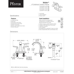 Pfister LG48WRPY Weller Two Handle Centerset Bathroom Sink Faucet in Tuscan Bronze