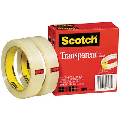 3M 3M MMM6002P3472 Scotch transparent tape 3/4 in x 72 yd 2 pack 600-2P34-72