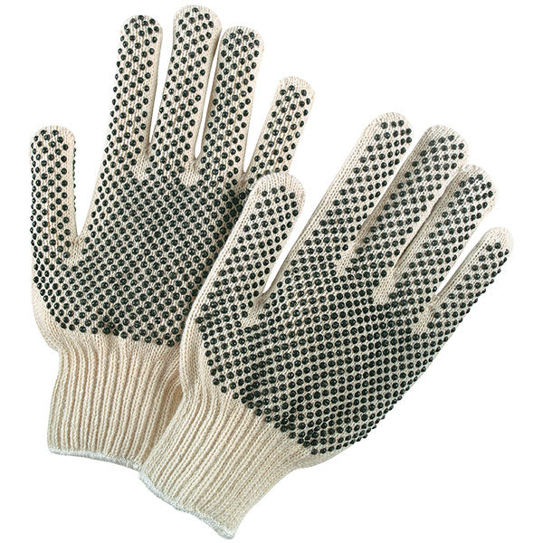 MCR Safety 9668L General Purpose Work Gloves - Large Size, PVC Coated, Knit Wrist Cuff, Cotton, Polyester Material