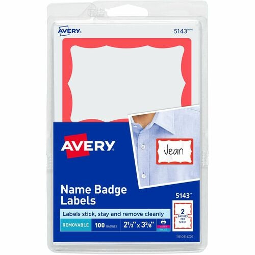 AVERY Avery AVE5143 Name Badge Labels Red Border 100 Pack