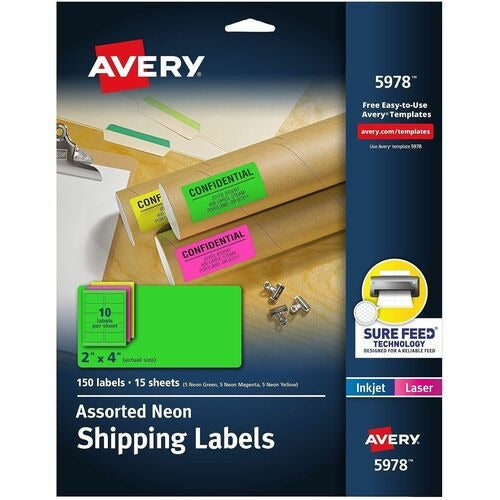 AVERY Avery AVE5978 Laser Address Labels Neon 2x4 in 150 Pk