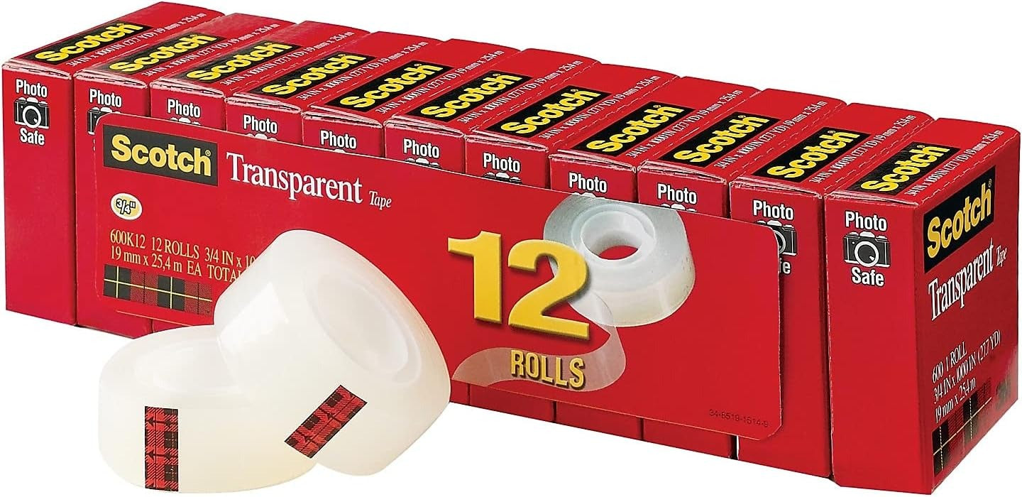 3M 3M MMM600K12 Scotch transparent tape refill (0.75 in x 1000 in, 12 pack)