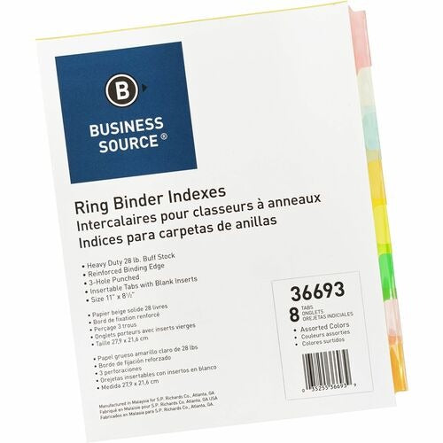 BUSINESS SOURCE Business Source BSN36693BX 8-tab Binder Dividers Box of 50