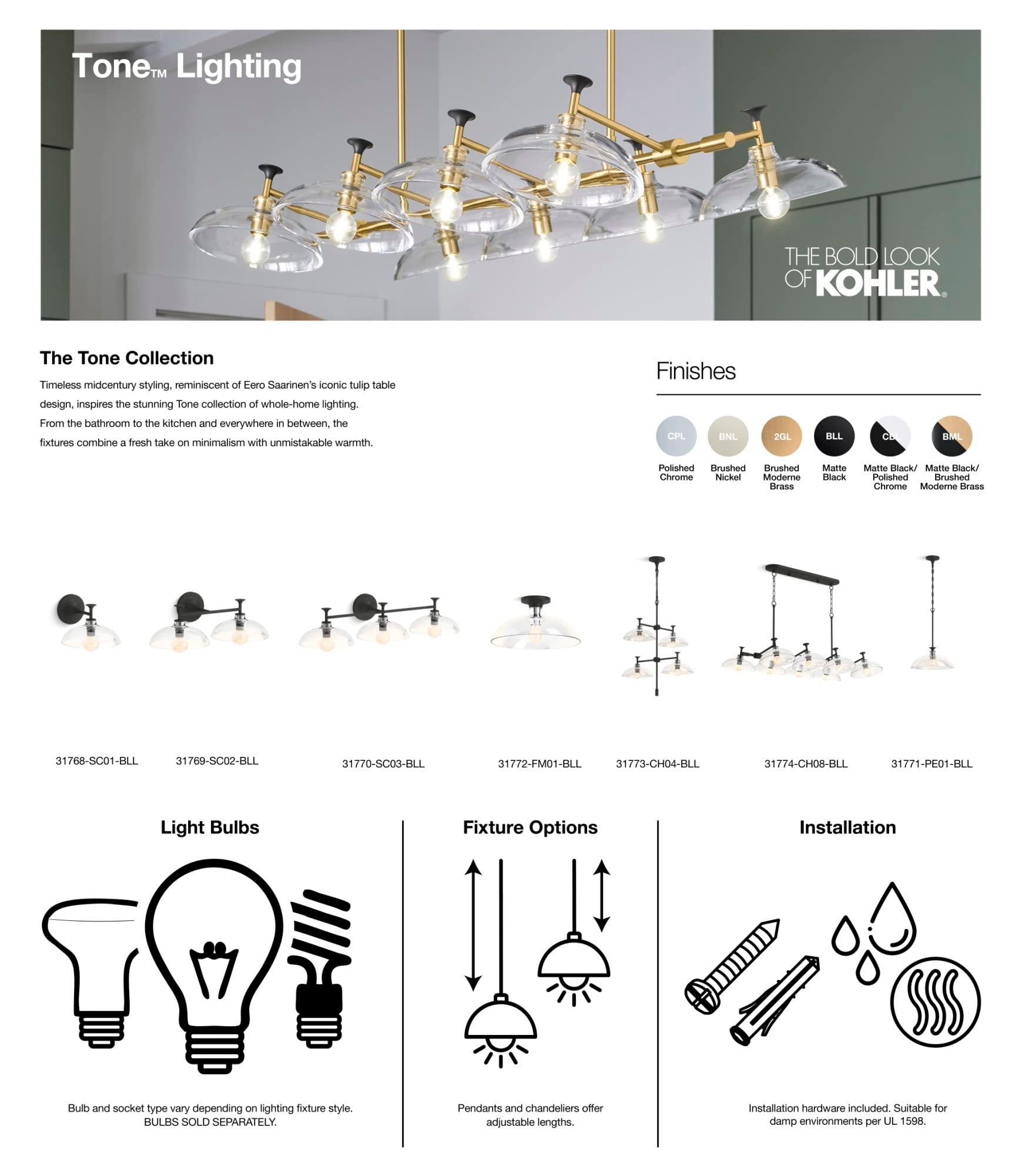 KOHLER Kohler 31769-SC02-2GL 2-light Wall Sconce Brass