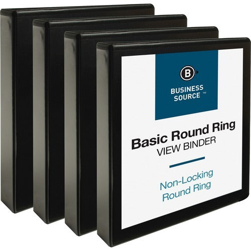 BUSINESS SOURCE Business Source BSN09954BD Round Ring View Binder 1.5in Black 4pk
