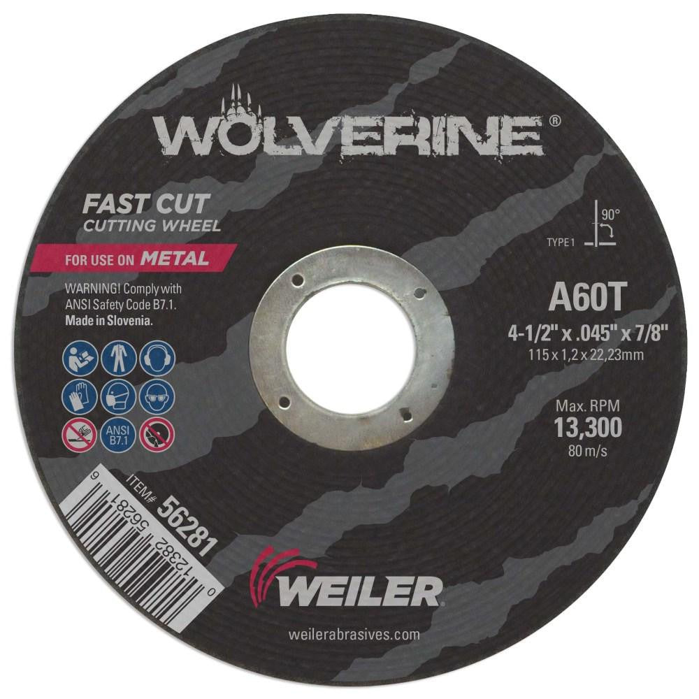 WEILER Weiler 56281 Type 1 Cutoff Wheel 4.5 in Aluminum Oxide 60 Grit