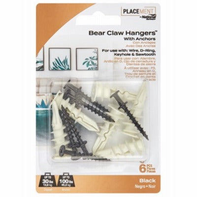 NATIONAL HARDWARE National Mfg N260-129 Bearclaw Hanger Anchors Black Oxide 6pk