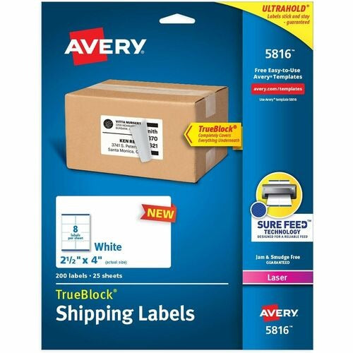 AVERY Avery AVE5816 Laser Shipping Labels 2.5x4 in 200 Pack