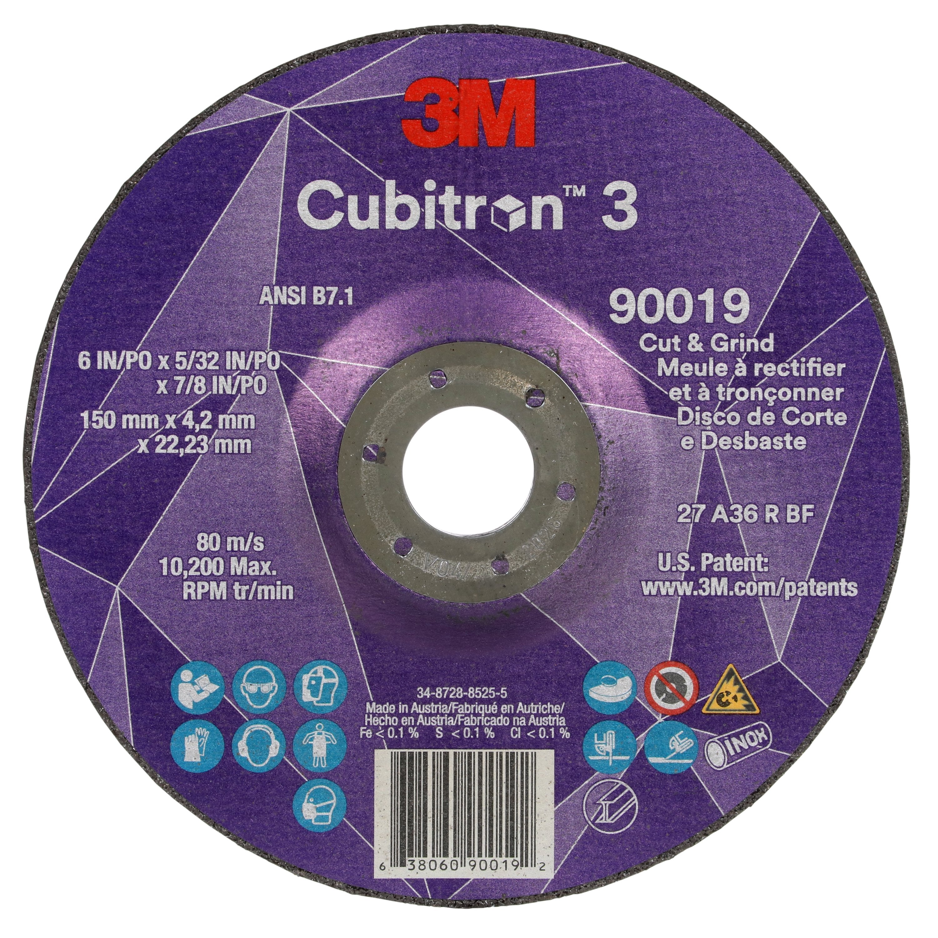 3M 3M 7100313552 Cubitron 3 Cut and Grind Wheel (6 in x 5/32 in x 7/8 in) 3MA638060-90019
