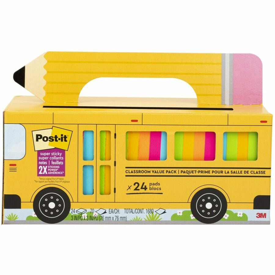 3M 3M MMM65424SSBUS Post-it Notes Super Sticky Classroom Value Pack (24 Pads 70 Sheets 3 in x 3 in) 65424SSBUS