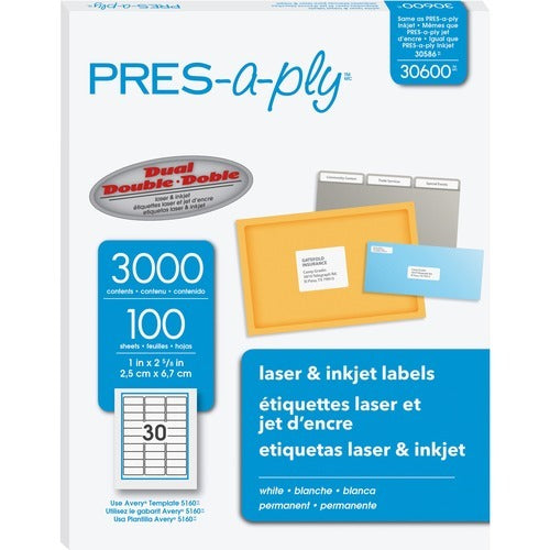 AVERY Avery AVE30600 Address Labels 1x2.625 in White 3000