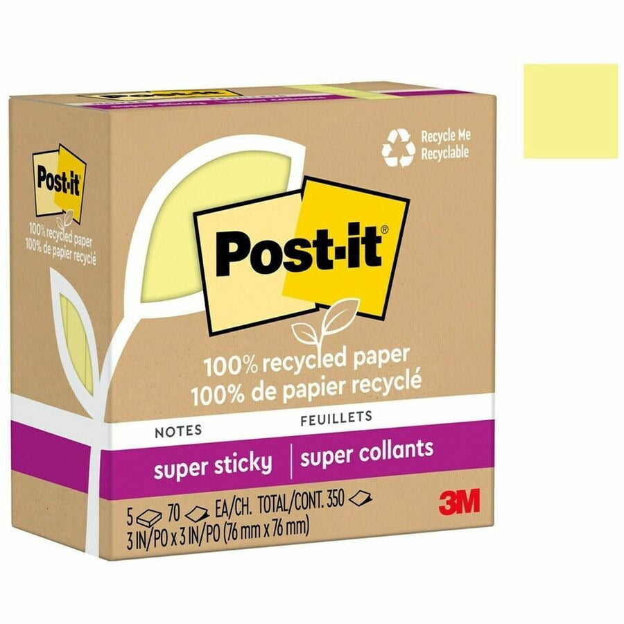 3M 3M MMM654R5SSCY Recycled Super Sticky Notes 3 inches x 3 inches (5 Pack) 654R5SSCY