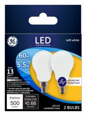 GE G E Lighting 24949 A19 Led Ceiling Fan Bulb 5.5W 2700K 2 Pack