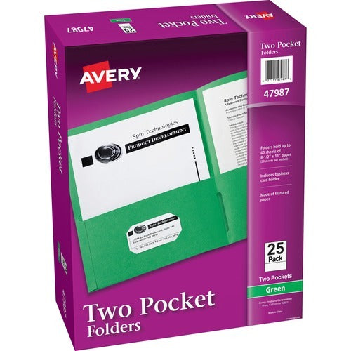 AVERY Avery AVE47987 Two Pocket Folder Letter Size Green 25pk