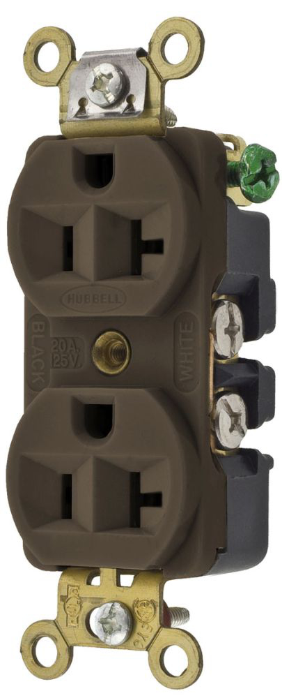 Hubbell HBL5352 Brown 20A 125V Duplex Receptacle Extra Heavy Duty Compact