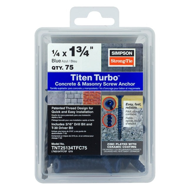 SIMPSON STRONG-TIE Simpson Strong-Tie TNT25134TFC75 1/4 x 1-3/4 Flat Titen Turbo (75 Tub)