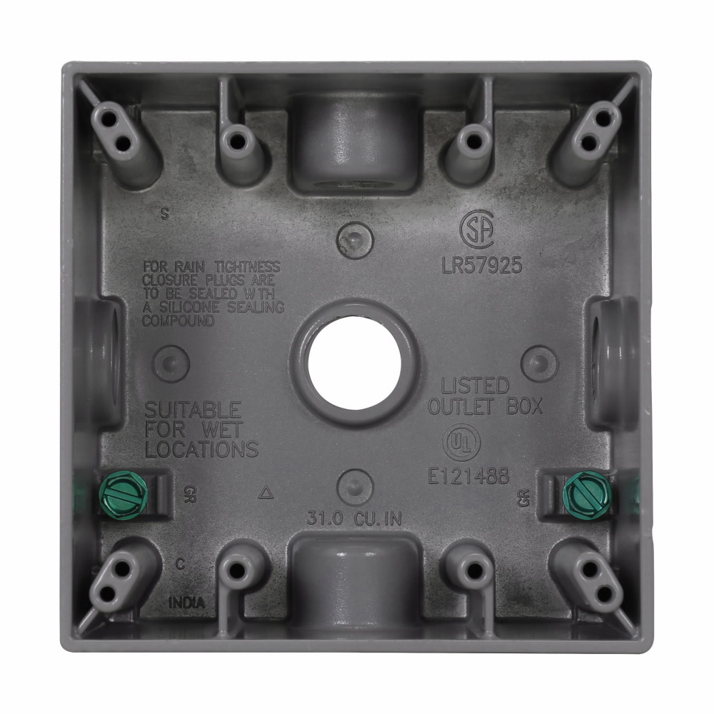 Crouse-Hinds TP7118 Weatherproof Outlet Box 30.5 Cu In Gray 2 Deep 5 Outlet Holes