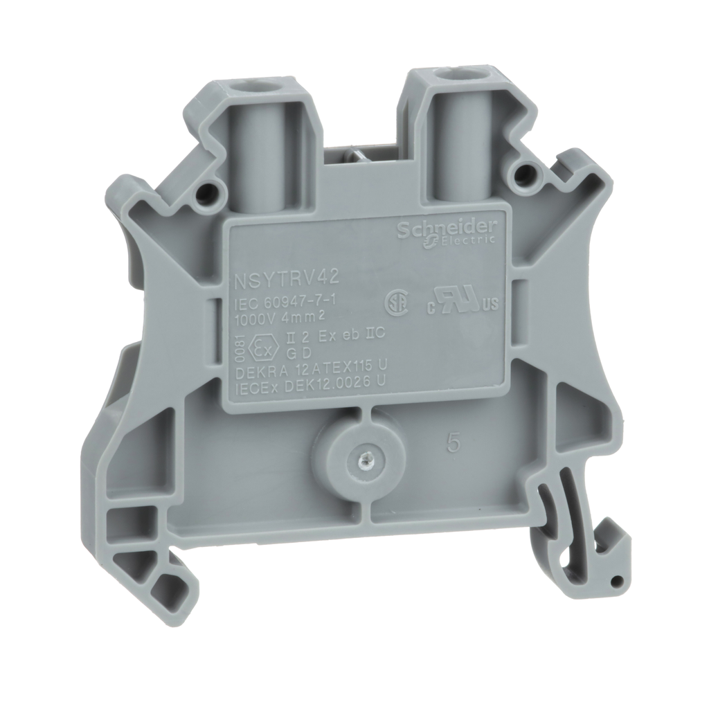 Schneider Electric NSYTRV42 Square D 4 mm 2-Point Gray 26 to 10 AWG Solid/Stranded Copper Screw Terminal Block