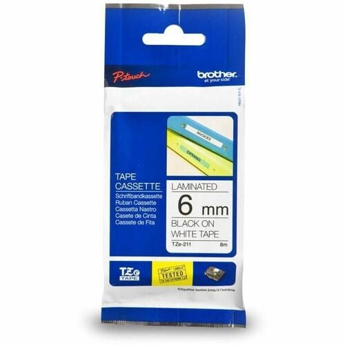 BROTHER Brother BRTTZE211G Tze Label Tape 1/4 Inch Black on White