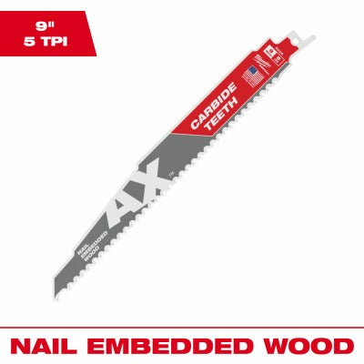 MILWAUKEE Milwaukee 48-00-5226 Carbide Ax Sawzall Blade 9in 5TPI 5-pack