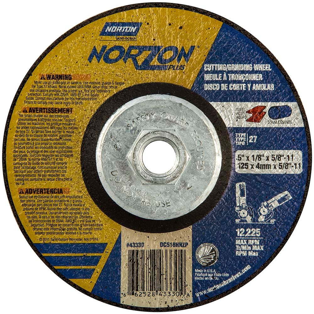 NORTON Norton 66252843330 Type 27 Grinding Wheel 5in 24 Grit
