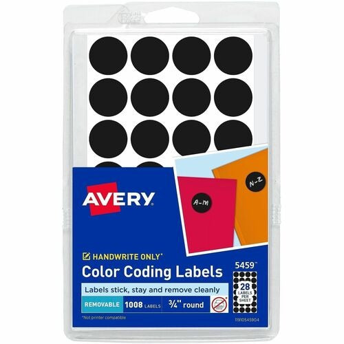 AVERY Avery AVE05459 Removable Round Labels Black 1008 Pack