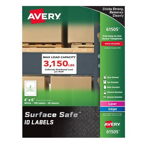 AVERY Avery AVE61505 Label Srfsafe Removable 4 x 6 (100 Pack)