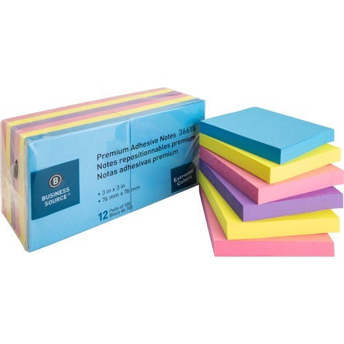 BUSINESS SOURCE Business Source BSN36615 Adhesive Notes 3x3 in 12 Pack