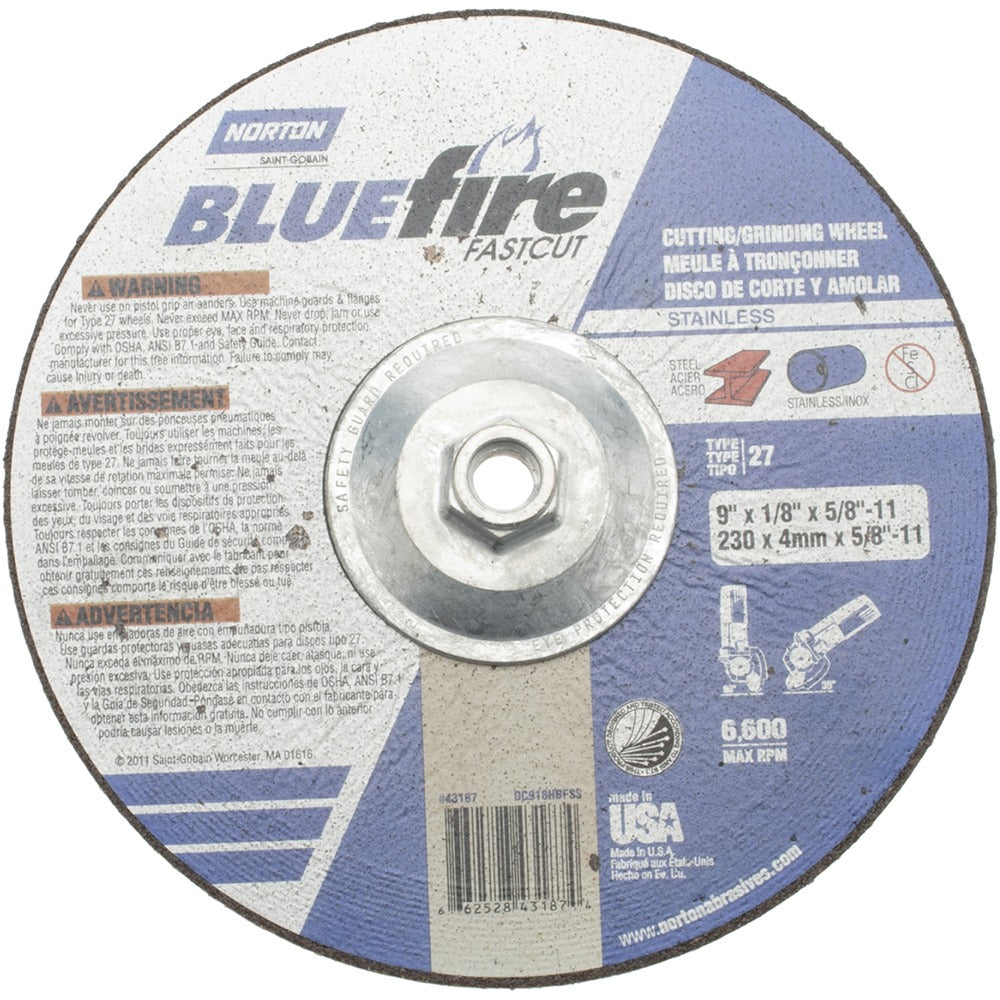 NORTON Norton 66252843187 Type 27 Grinding Wheel 9in 30 Grit