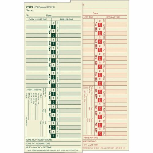 TOPS Tops TOP1275 Biweekly Time Card 143 Lb Box of 500