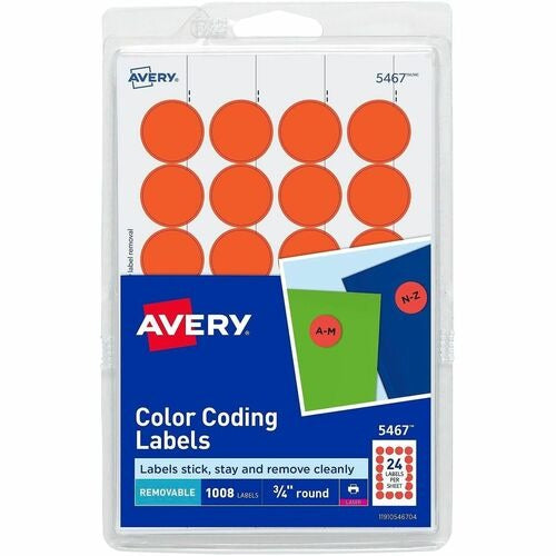 AVERY Avery AVE05467 Removable Round Labels Neon Red 1008 Pack