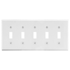 Hubbell P5W Wallplate, 5-G, 5) Tog, Wh