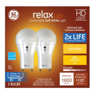GE G E Lighting 93129020 Led A19 Bulb 15W GU24 2700K 2 Pack