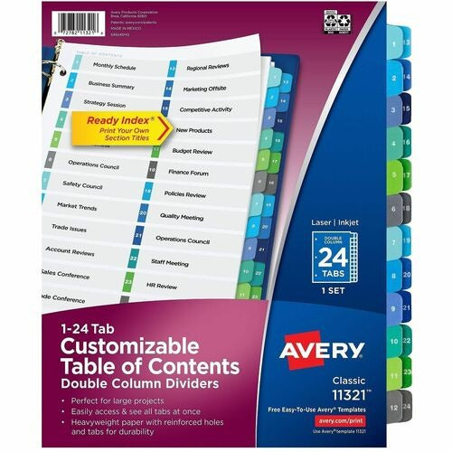 AVERY Avery AVE11321 Binder Dividers 1-24 Tabs Set of 24