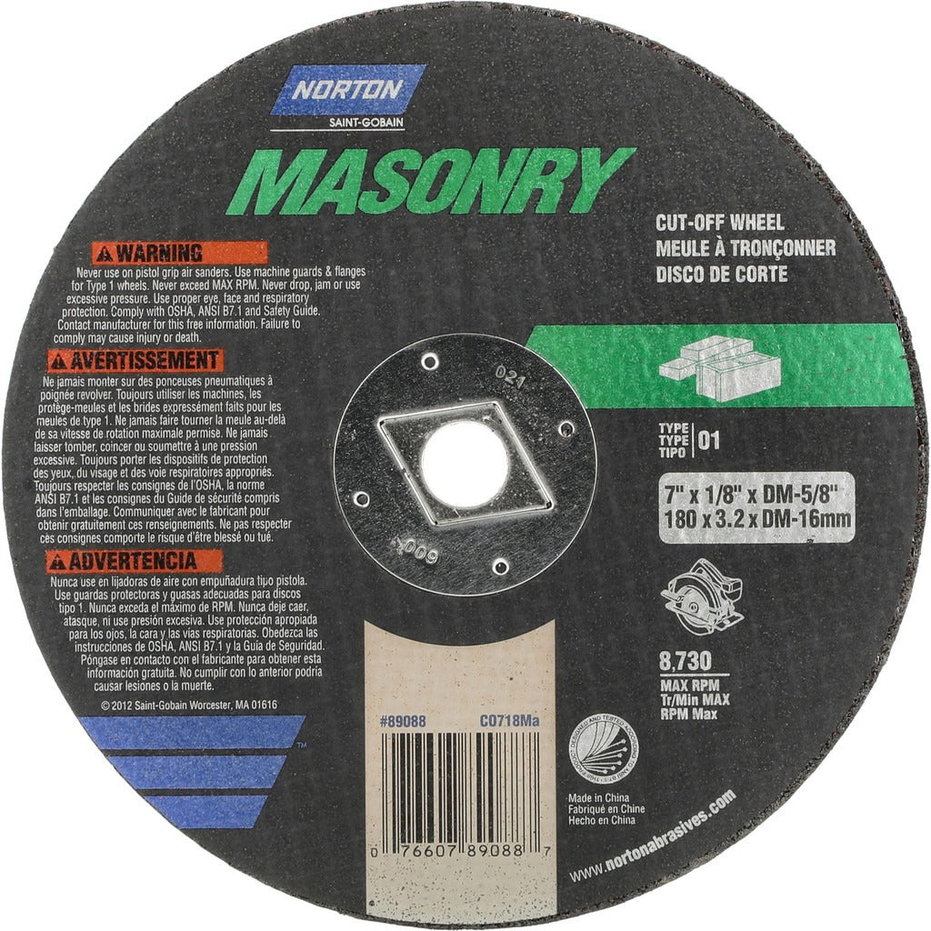 NORTON Norton 07660789088 Silicon Carbide Cut-off Wheel 7 in Masonry