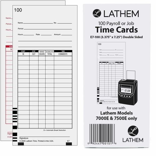 LATHEM Lathem LTHE7100 Time Cards 7 Inch Rack Pack of 100
