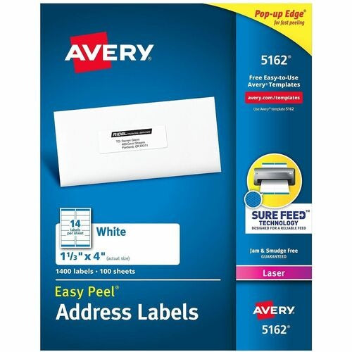 AVERY Avery AVE5162 White Laser Mailing Labels 1.33x4 in 1400/box