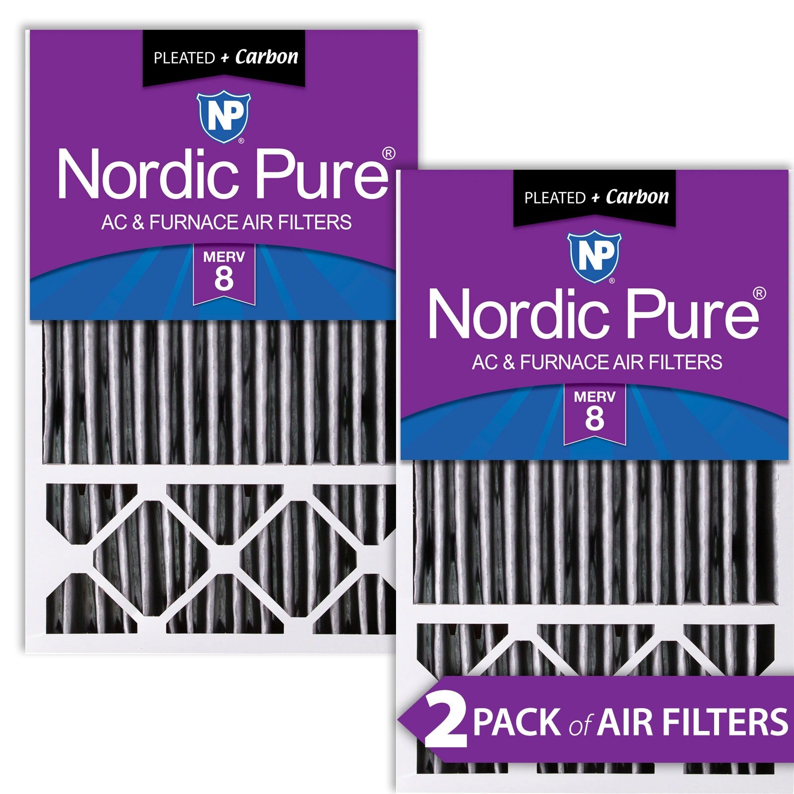 NORDIC PURE Nordic Pure 16x25x5HPM8C-2 Pleated Carbon Filter Merv 8