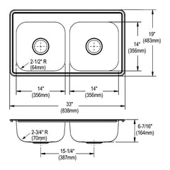 Elkay D233194 Dayton Kitchen Sink, Satin, 33 x 19 x 6-7/16, 4 Faucet Holes