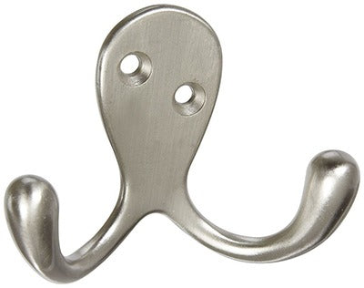 NATIONAL HARDWARE National Mfg N830-152 Double Prong Robe Hook Satin Nickel