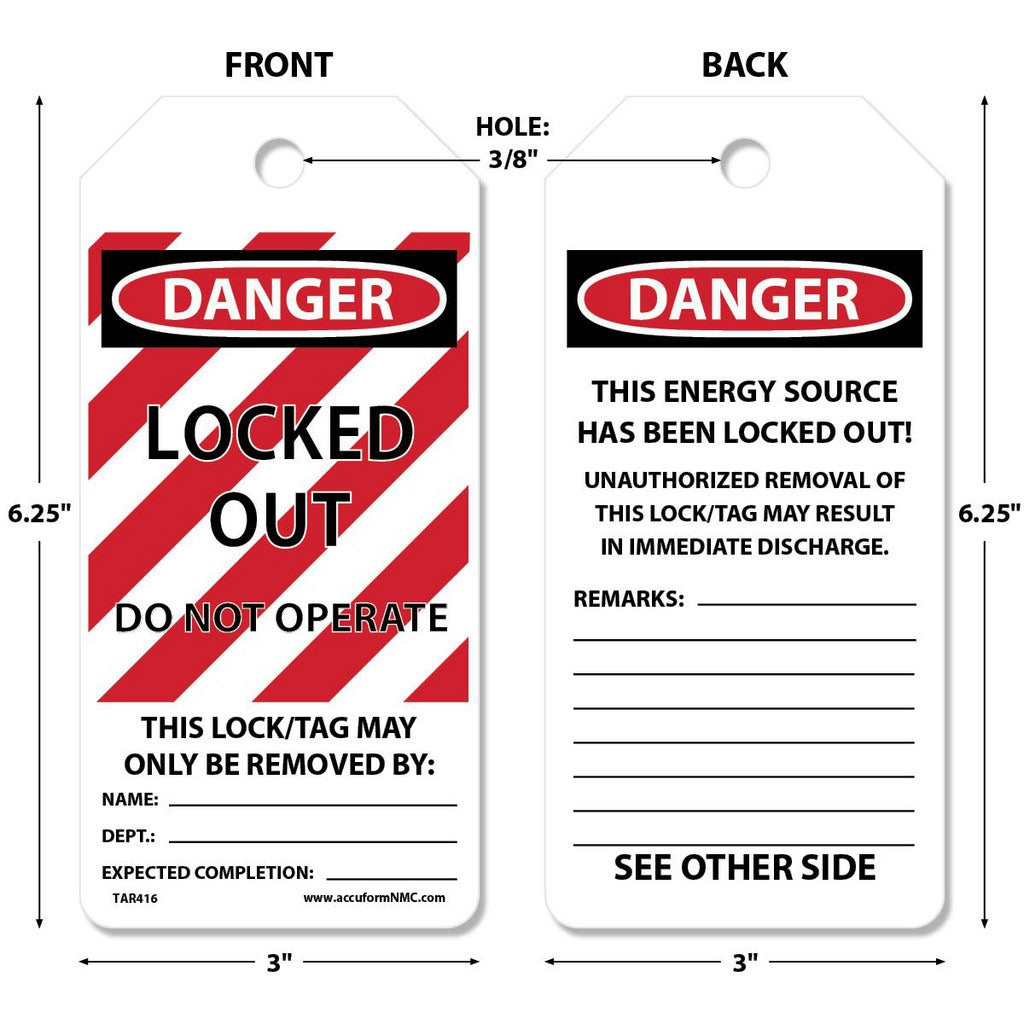 ACCUFORMNMC Accuformnmc TAR416 Lockout Danger Tag Synthetic Paper