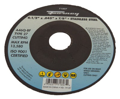 FORNEY Forney Industries Inc 71807 Type 27 Cutting Wheel 4.5in